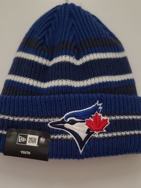 New Era Blue White Striped Toronto Blue Jays Youth Beanie